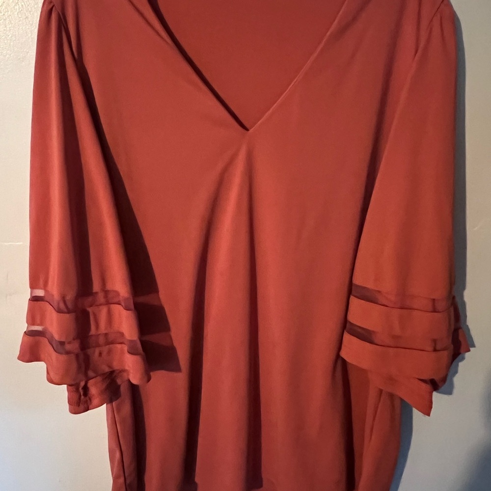Elegant Rust V-Neck Blouse